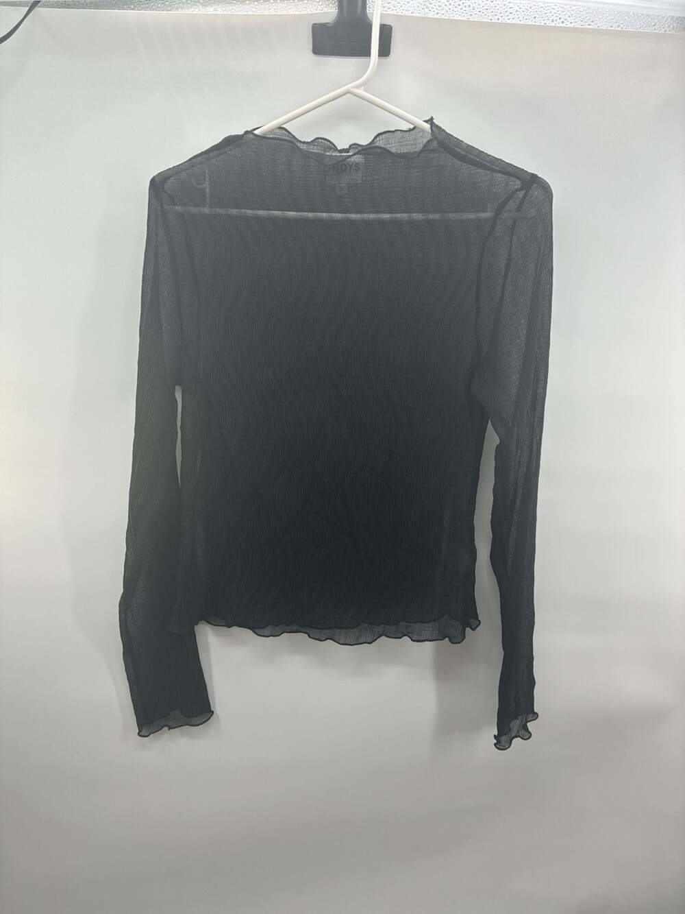 SNDYS Black Sheer Long Sleeve Scalloped Hem Top Size M
